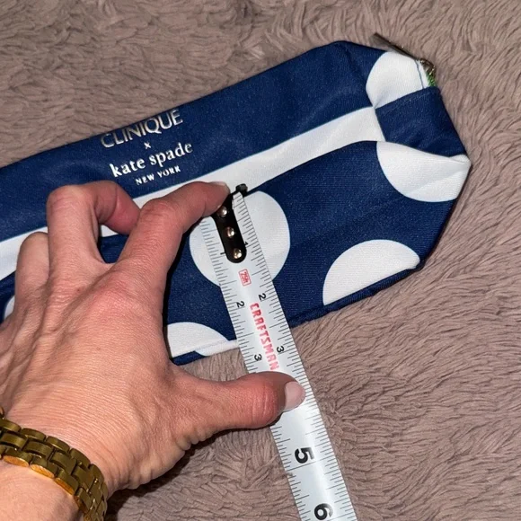 Kate Spade Clinique collab Cosmetic Bag Navy Green White Makeup Toiletries Pouch - Picture 8 of 9